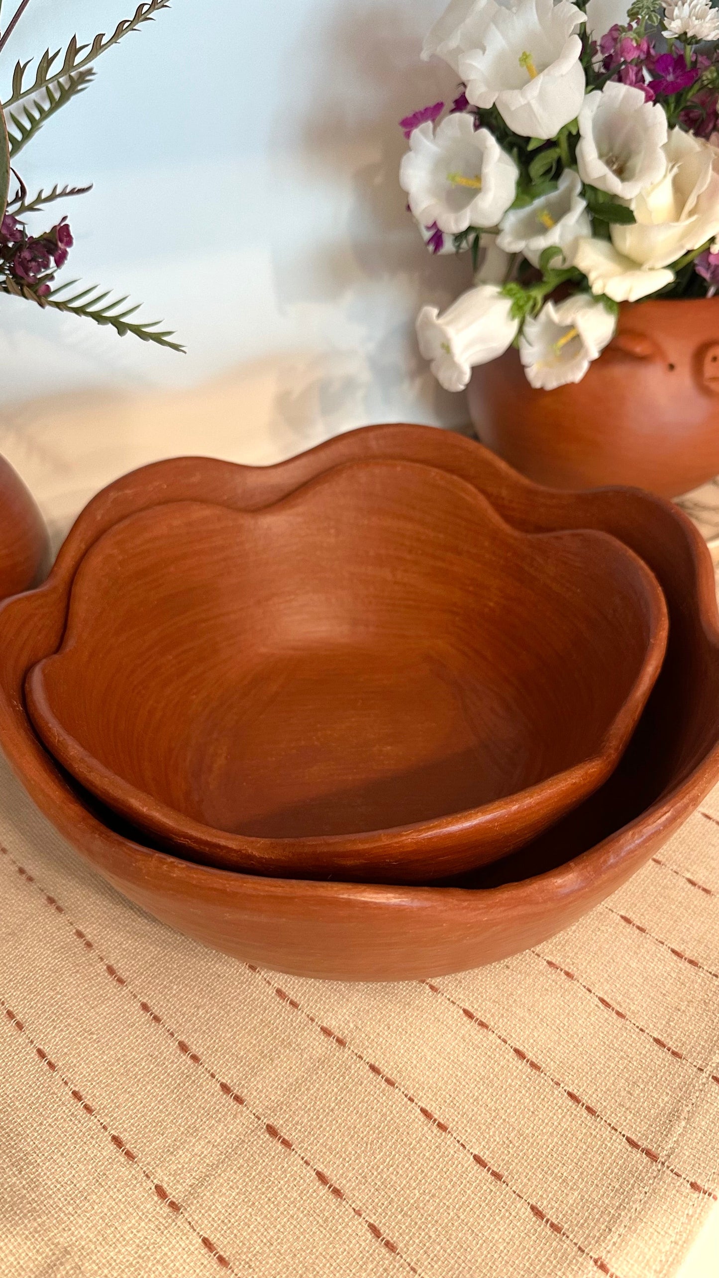 Camelia Scalloped Clay Bowl