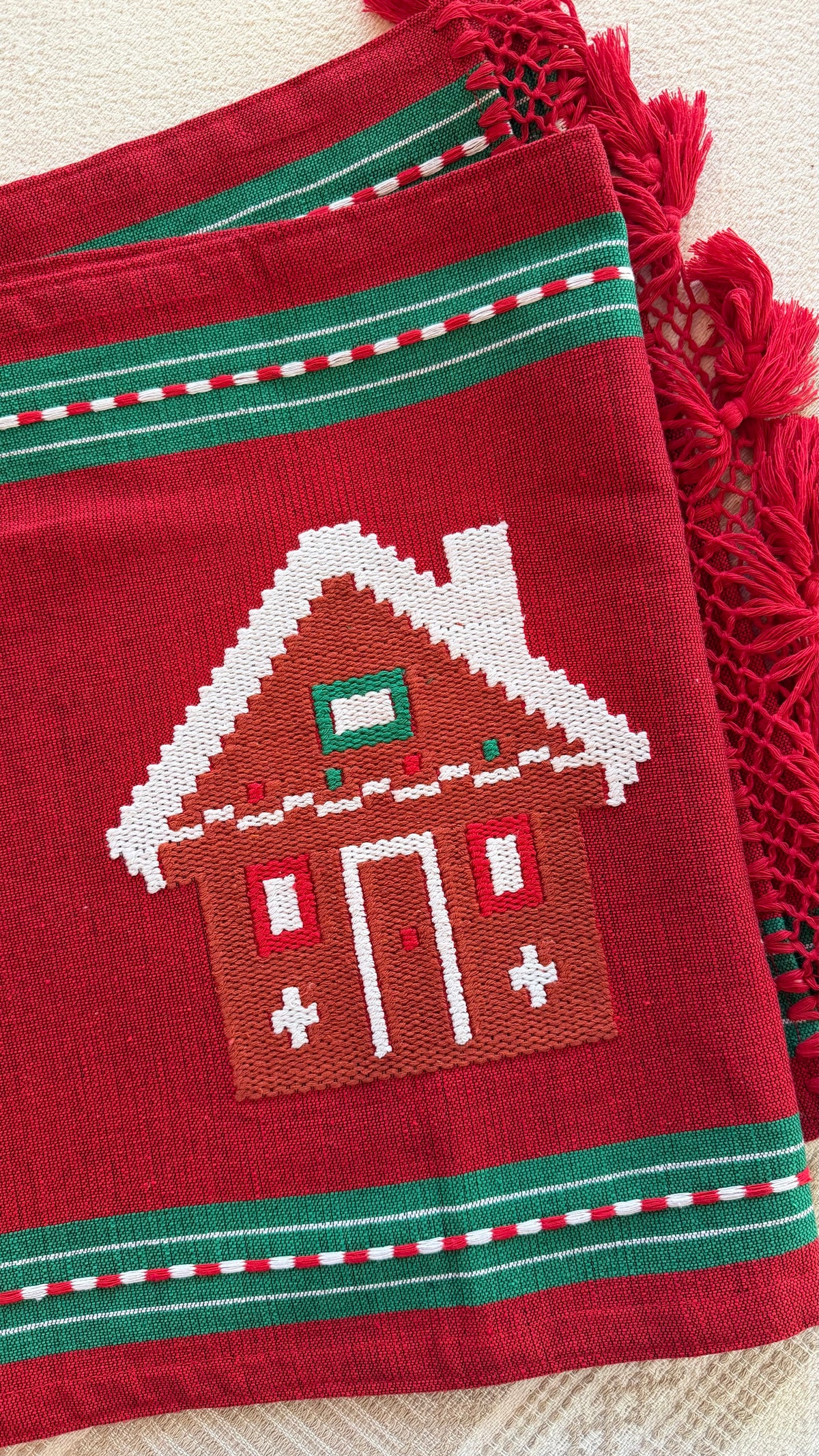 Gingerbread House Woven Table Runner