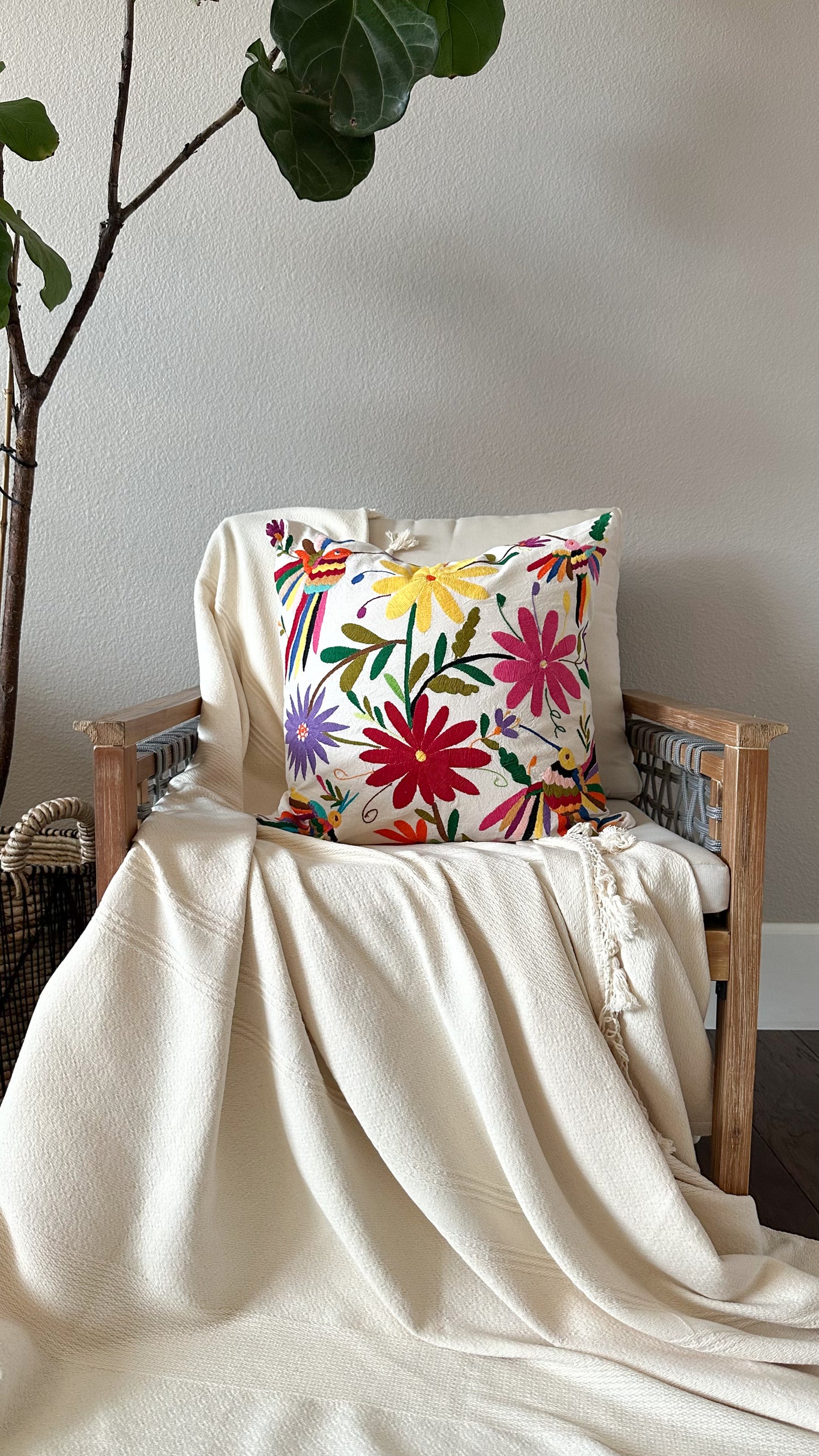 Camila Otomi Embroidered Pillow Cover