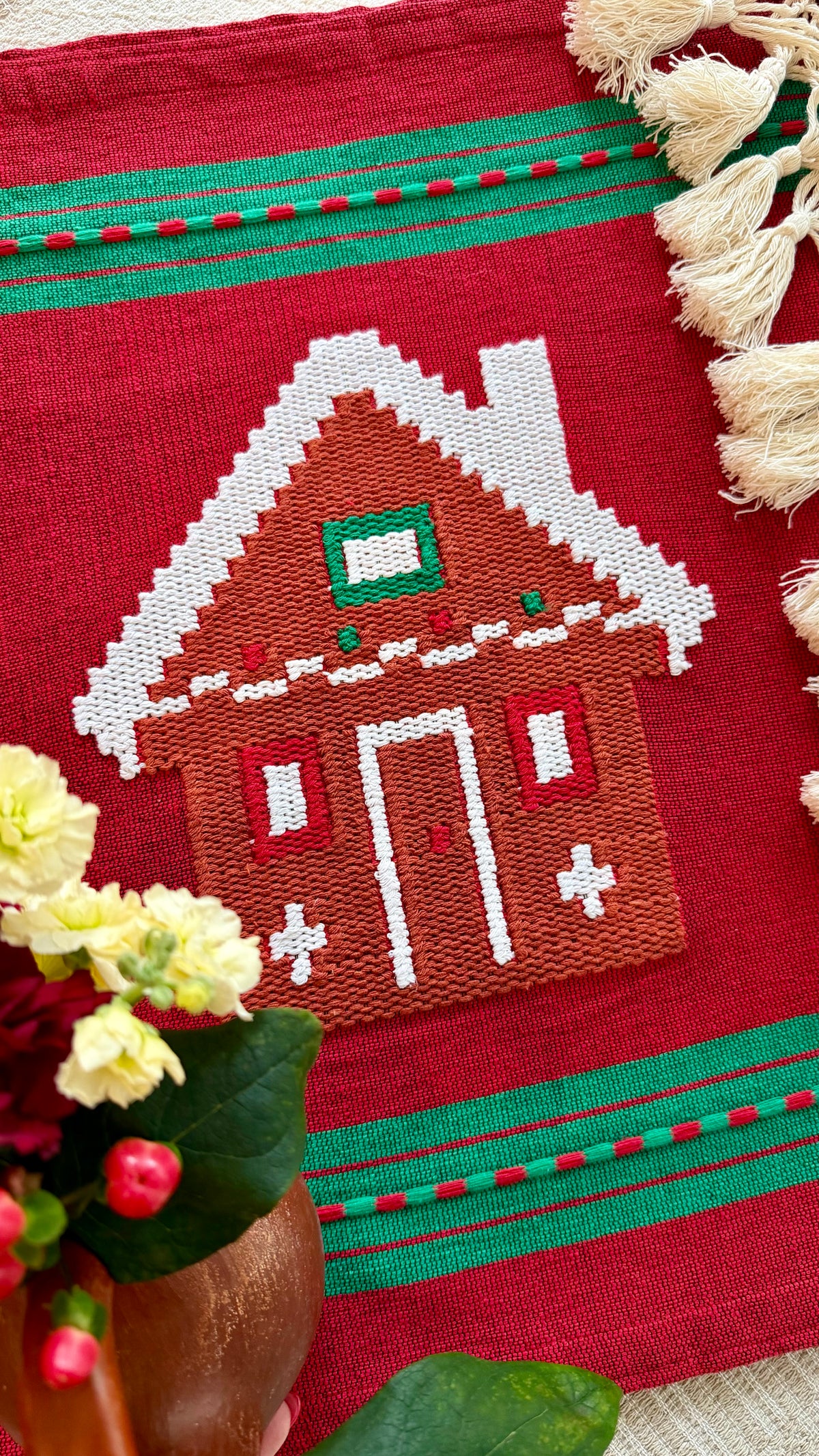 Gingerbread House Woven Table Runner