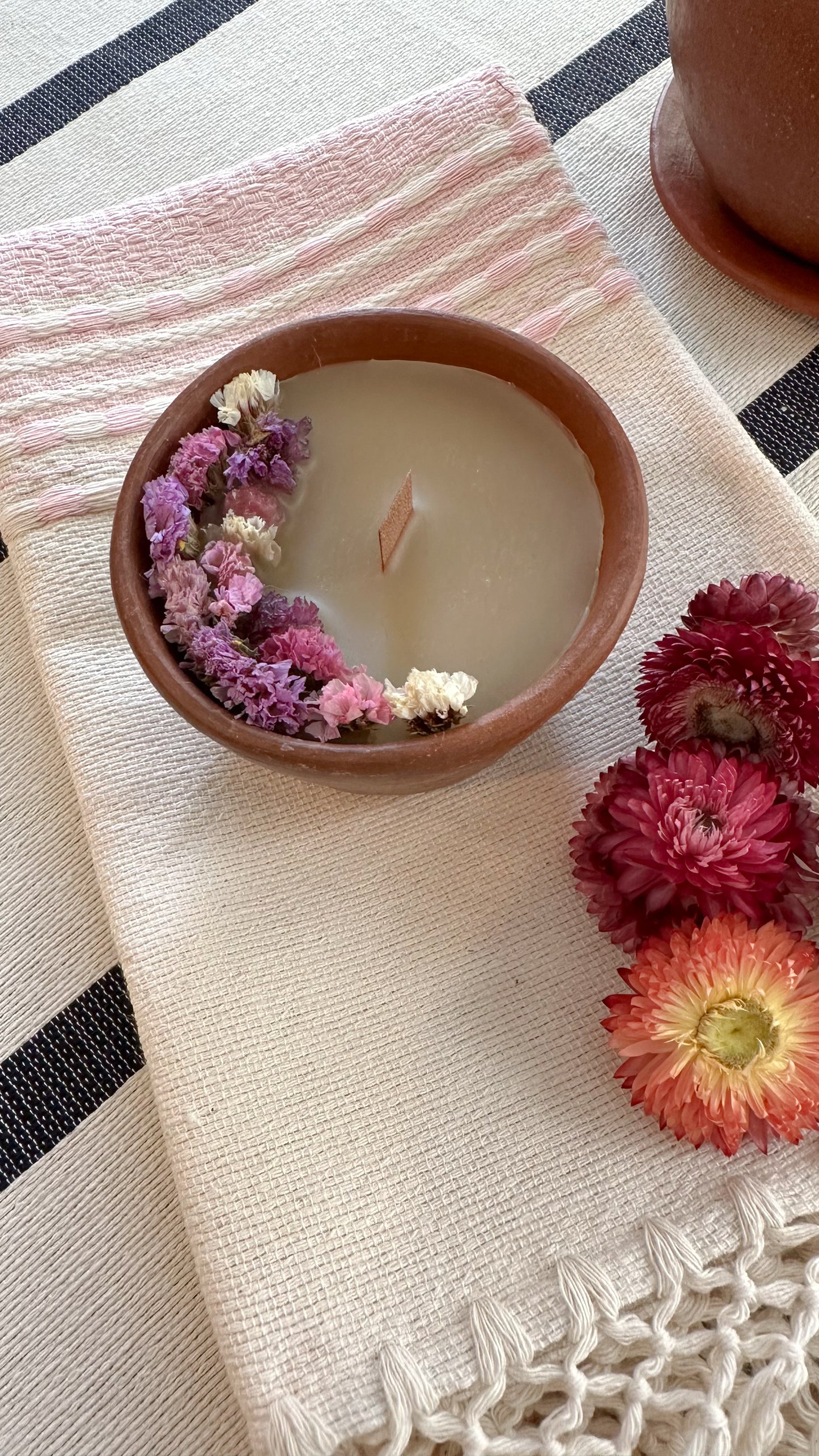 Florecita Floral Red Clay Candle Bowl