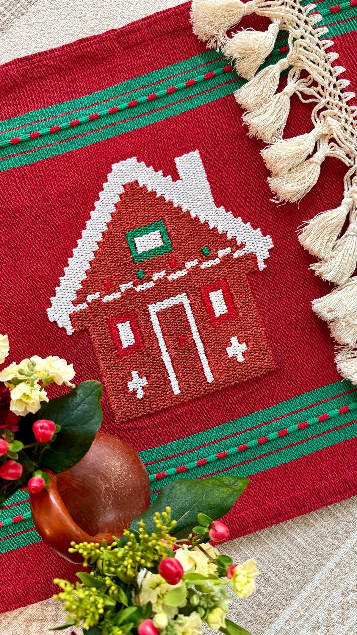 Gingerbread House Woven Table Runner