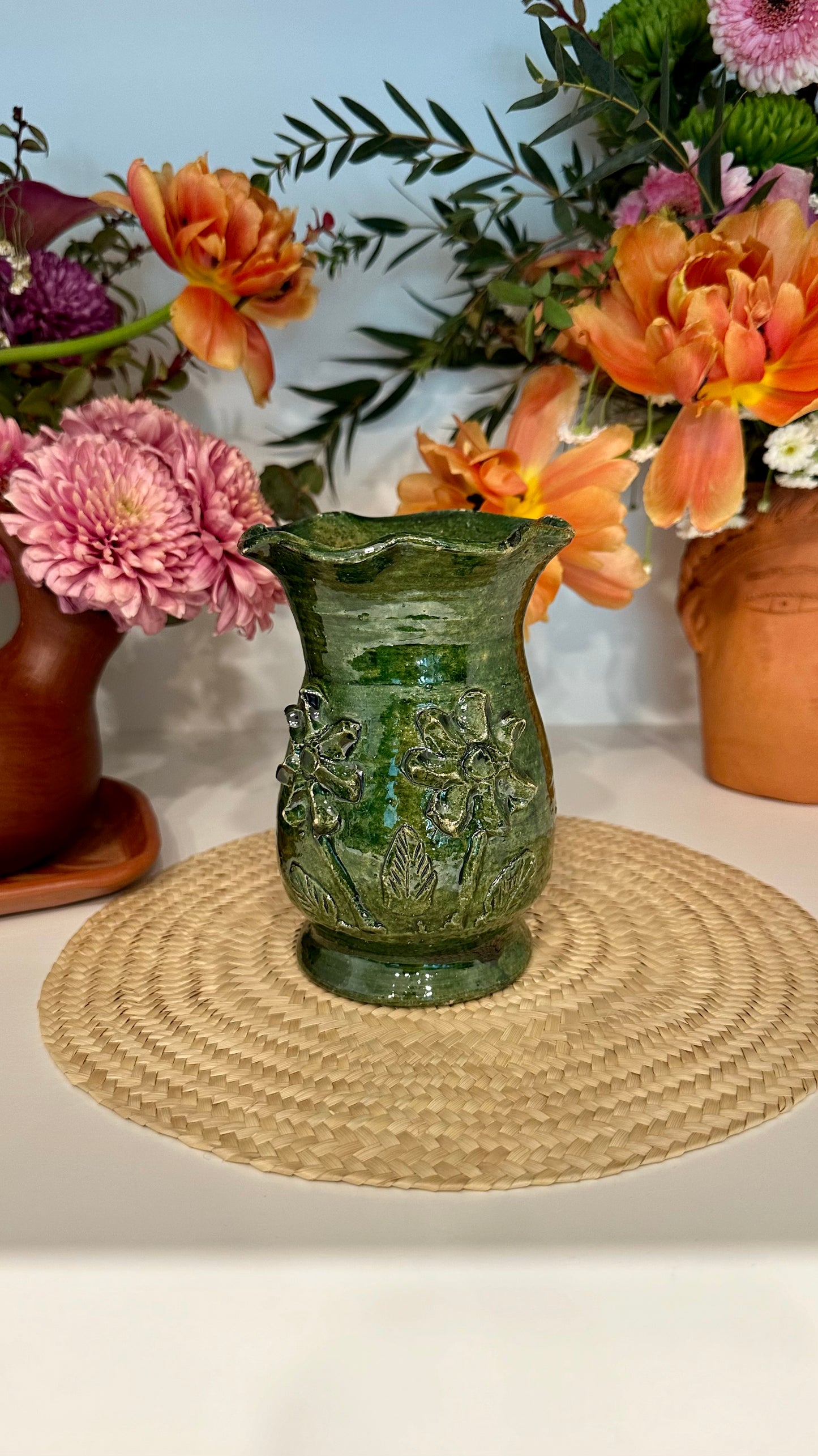 Esmeralda Floral Clay Vase