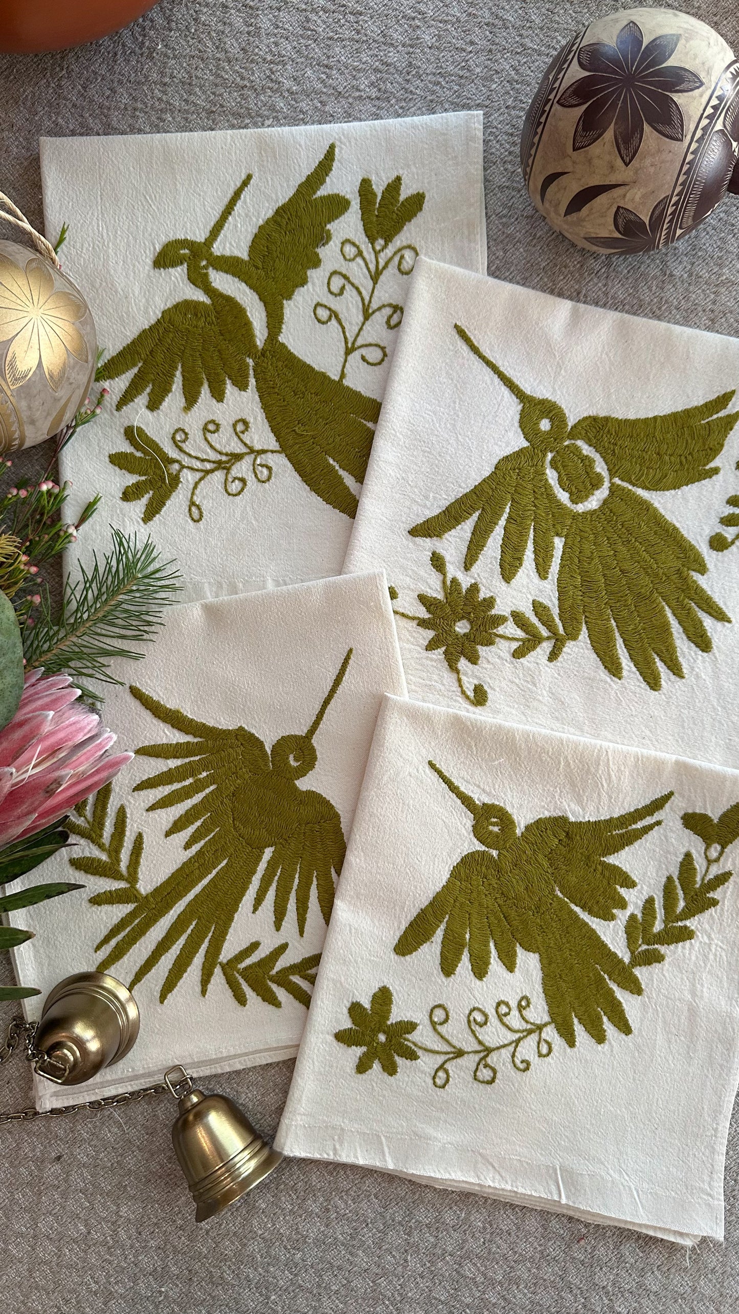 Olive Otomi Embroidered Napkins (set of 4)