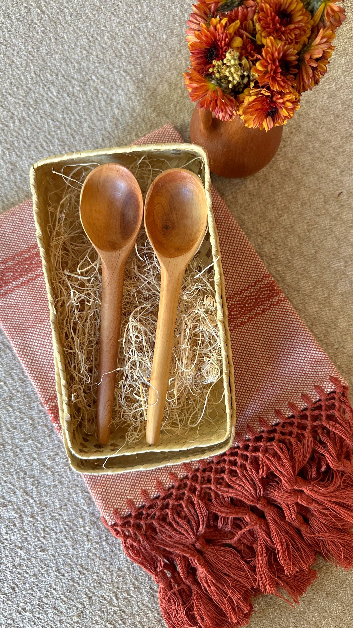 Sienna Wooden Spoons set of 2  & Woven Basket