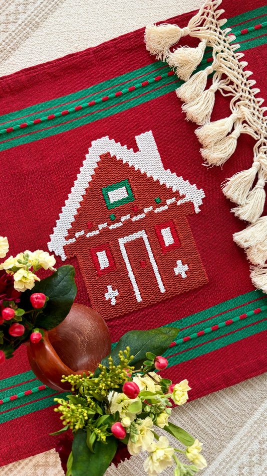 Gingerbread House Woven Table Runner