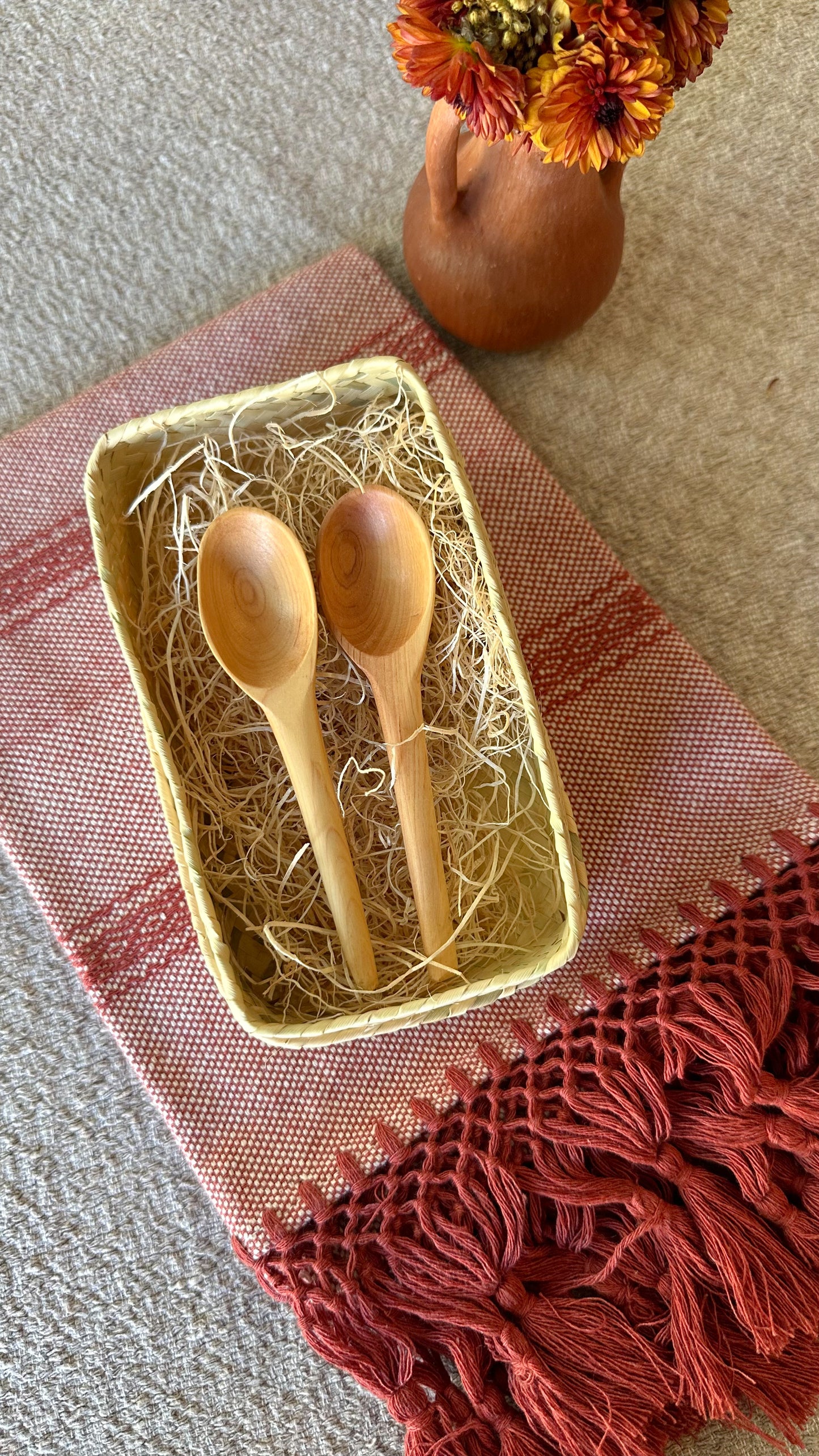 Sienna Wooden Spoons set of 2  & Woven Basket