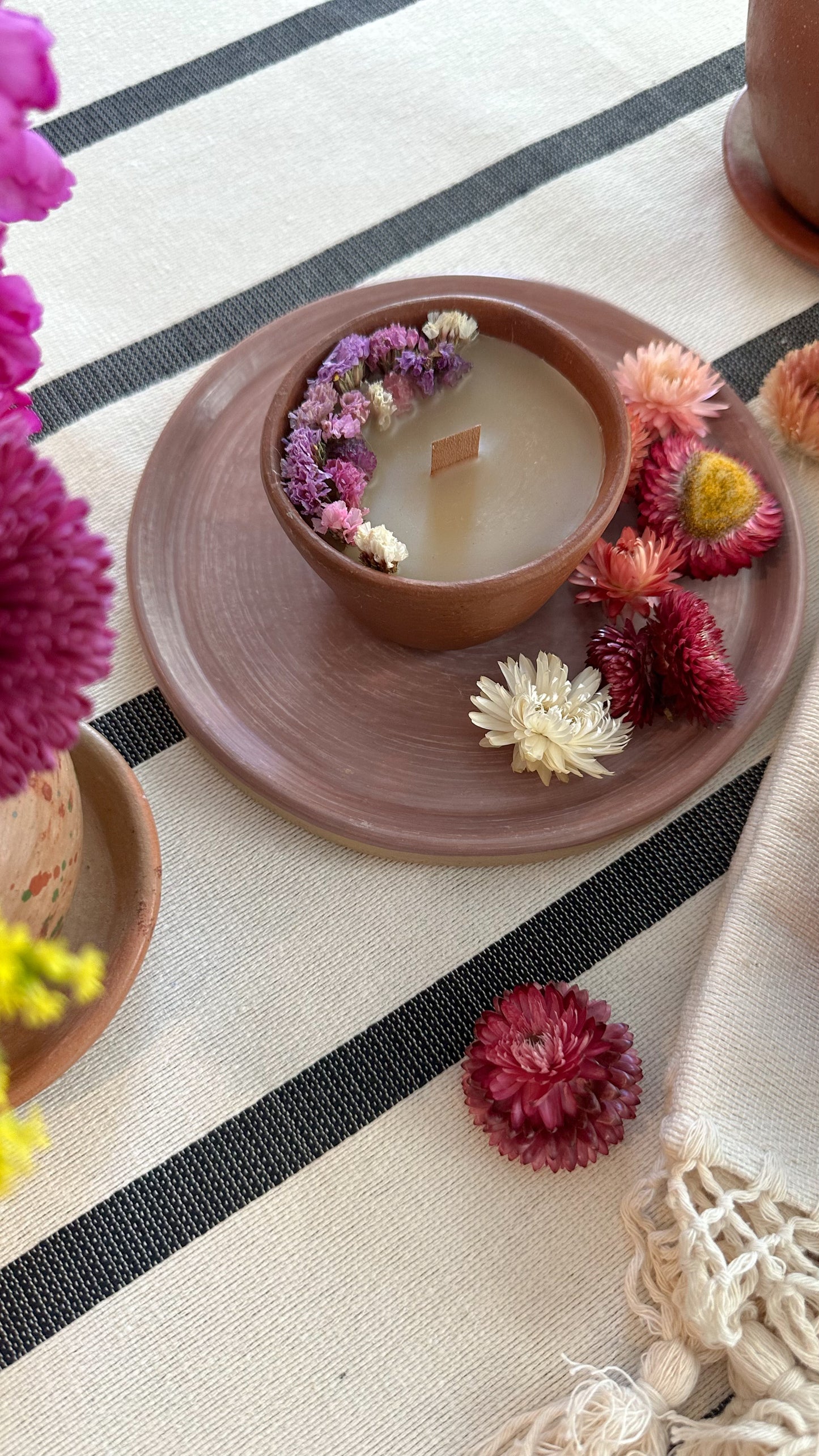 Florecita Floral Red Clay Candle Bowl