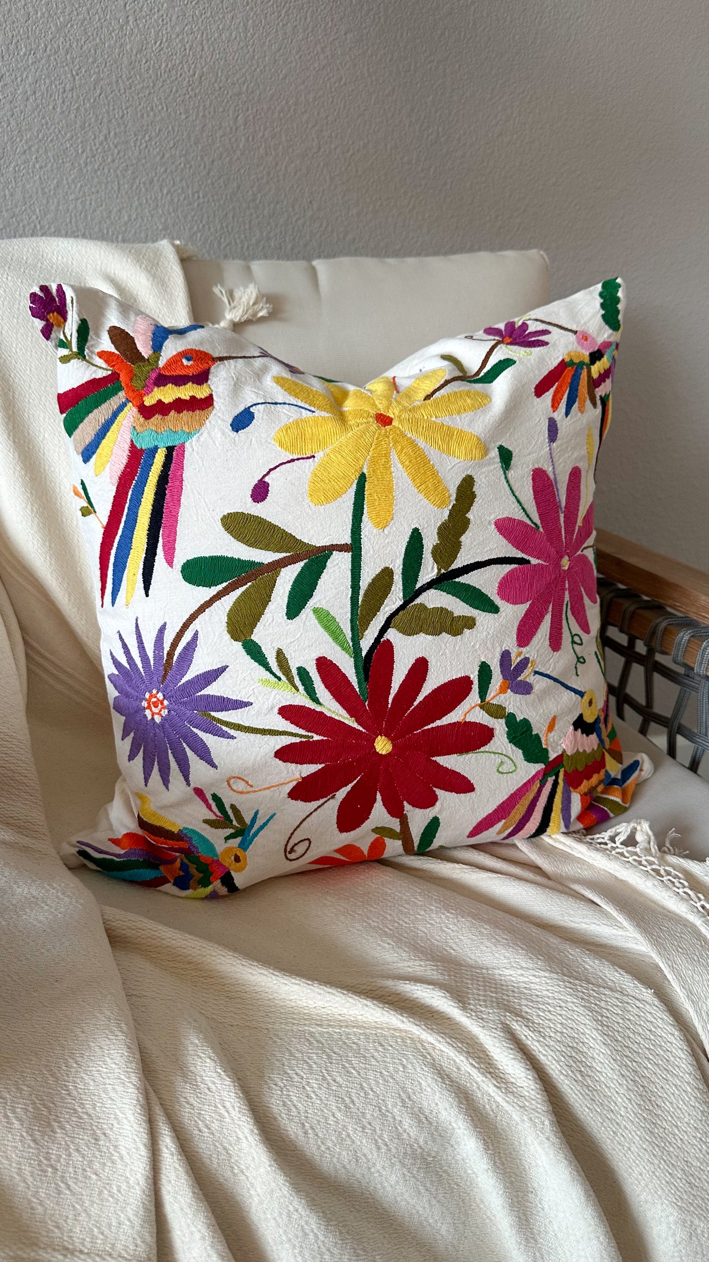 Camila Otomi Embroidered Pillow Cover