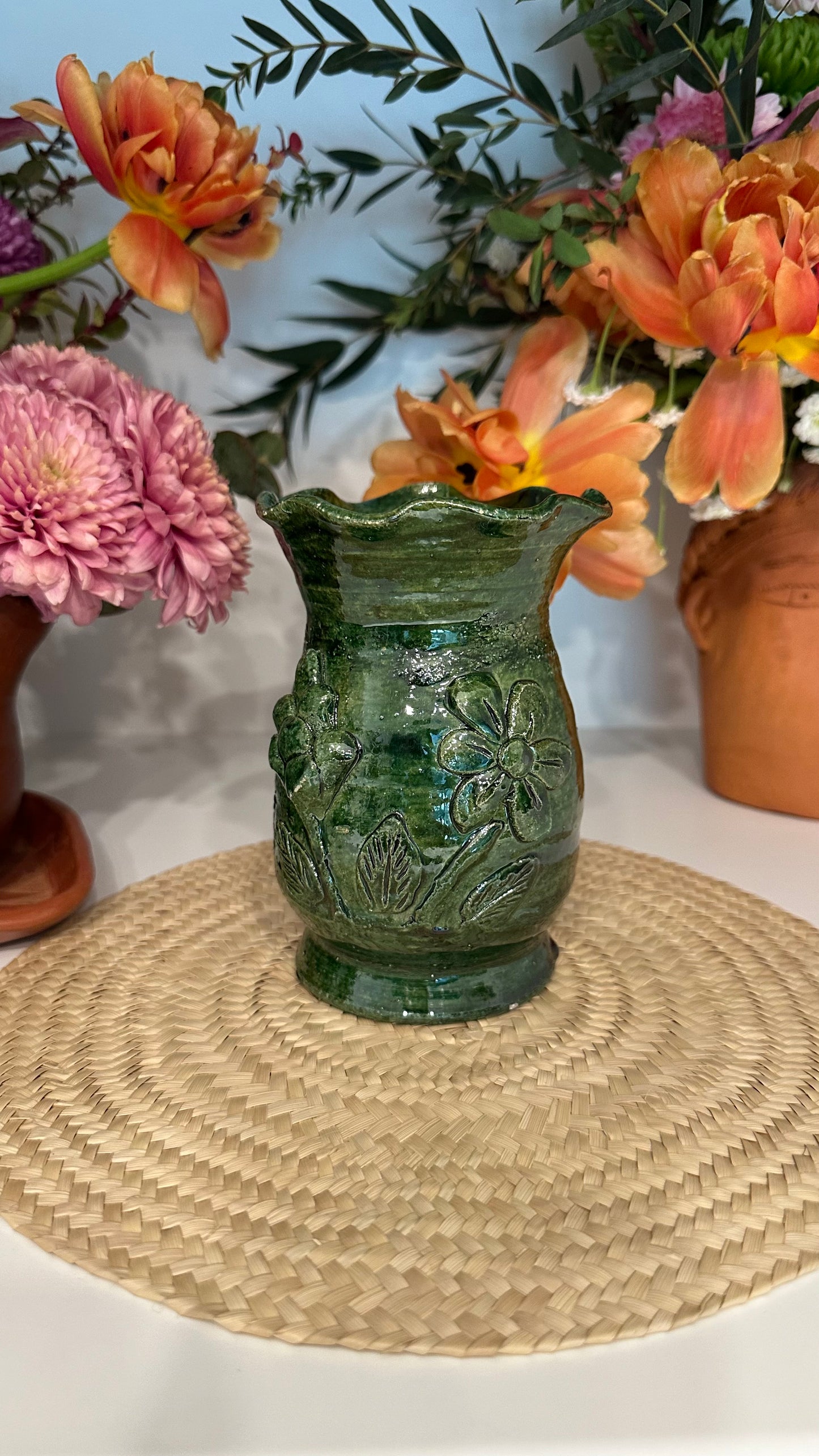 Esmeralda Floral Clay Vase