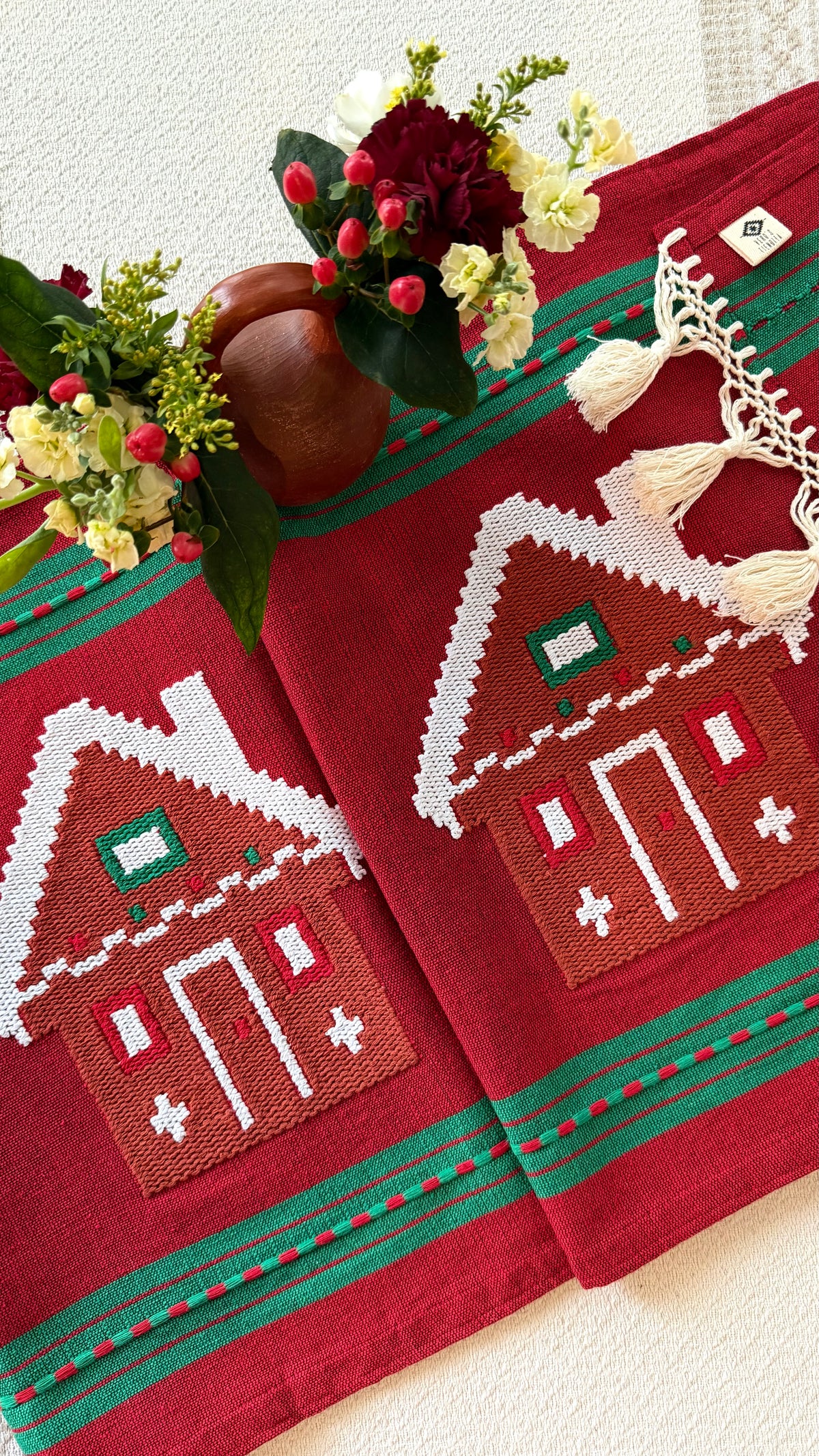 Gingerbread House Woven Table Runner