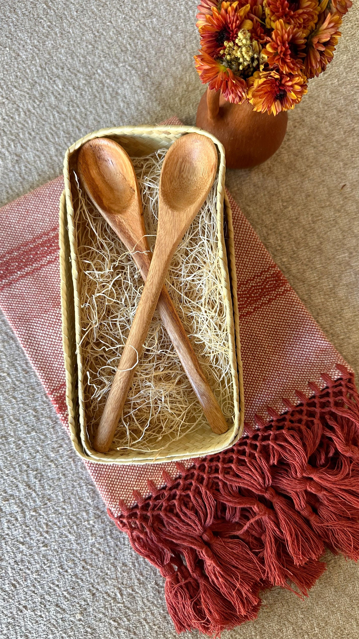 Sienna Wooden Spoons set of 2  & Woven Basket